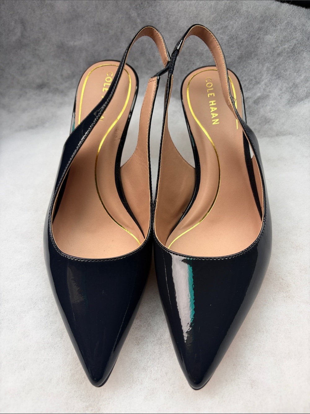 Cole Haan Navy Patent Slingback Pointed-Toe Espadrilles